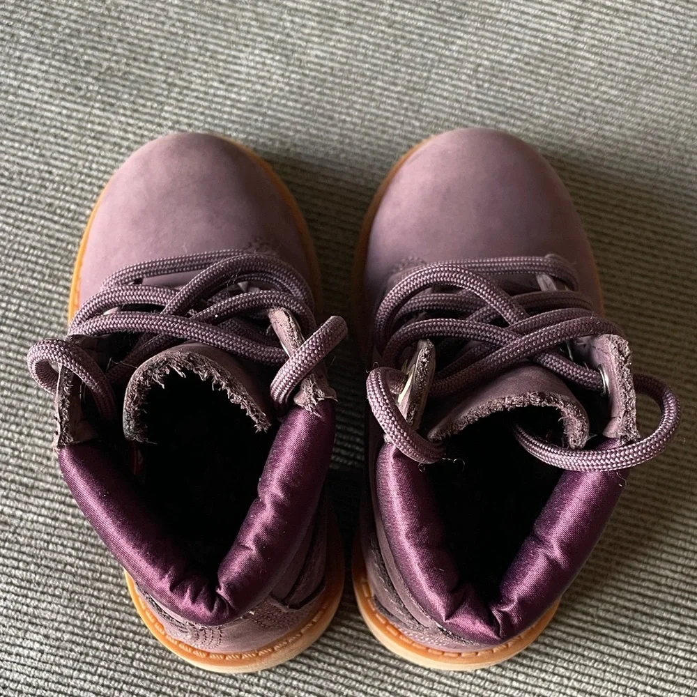 Timberland Kids Plum Nubuck Leather Lace-Up Waterproof Boots 6 Suede Hiking